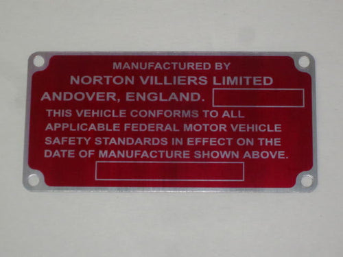 06-1441 Registration plate Norton Commando Villiers Limited Andover England