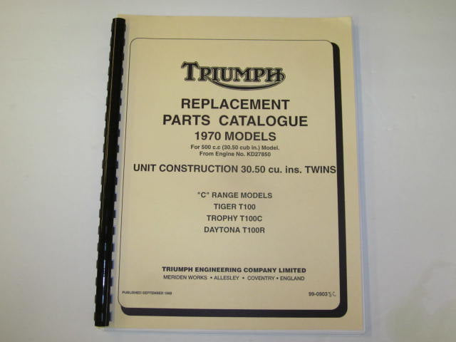 99-0903 Triumph parts book 1970 500 unit twin tiger trophy daytona