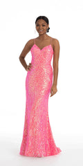 bright-pink/size/4/missy/Camille La  Vie /Abstract Sequin Lace Up Back Trumpet Dress /front