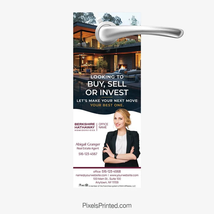 Berkshire Hathaway real estate agent introduction door hanger for neighborhood marketing
