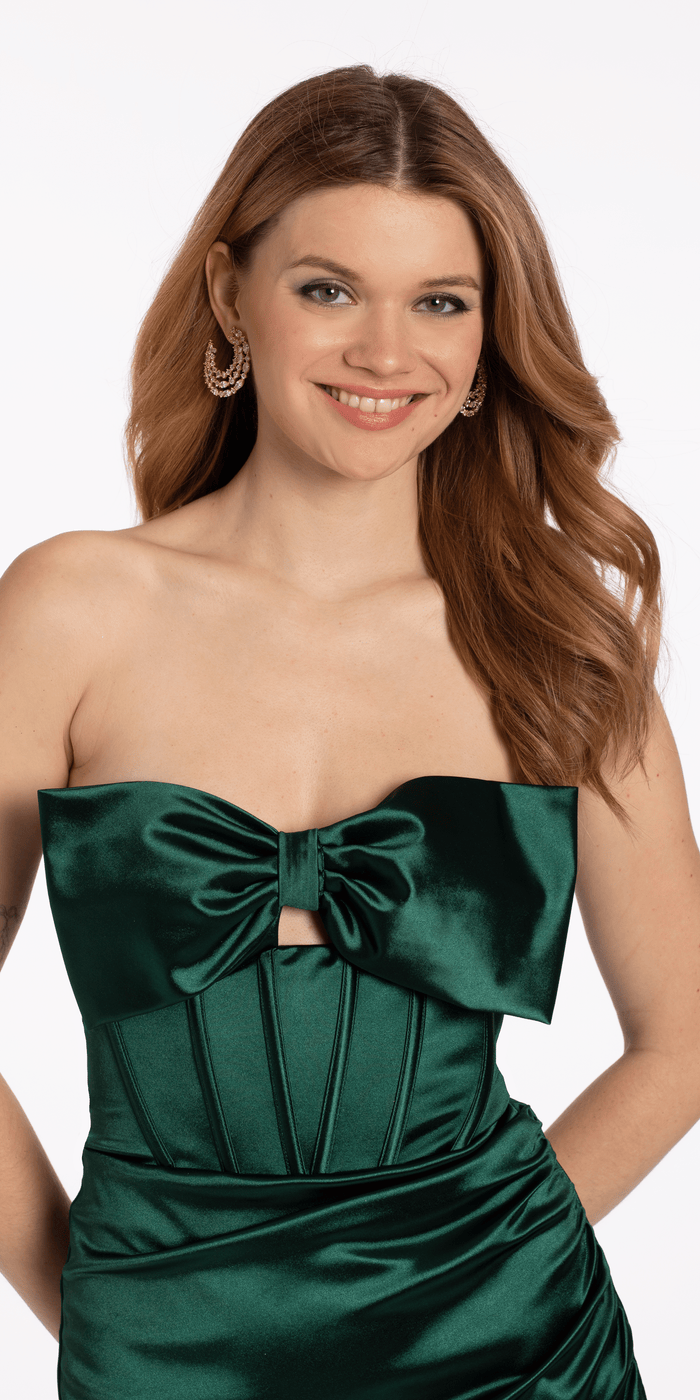 Bow Front Corset Satin Bodycon Dress - Camille La Vie