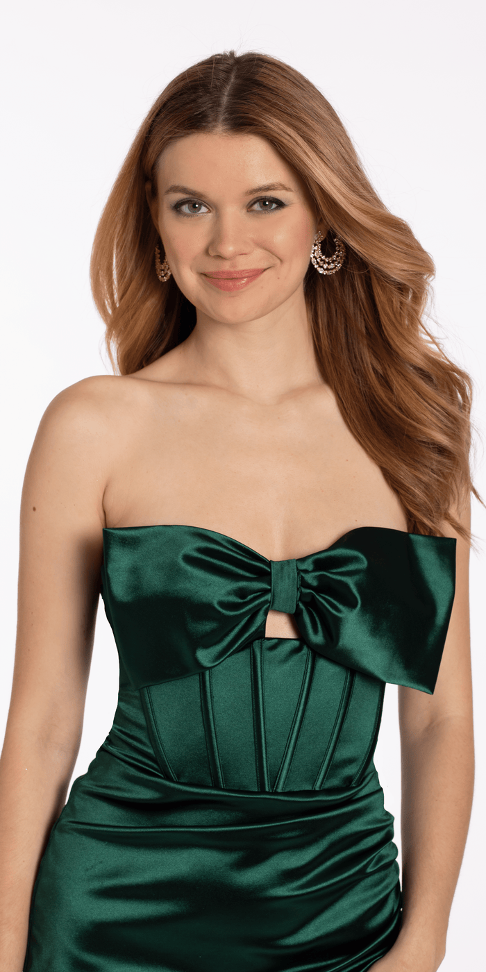 Bow Front Corset Satin Bodycon Dress - Camille La Vie