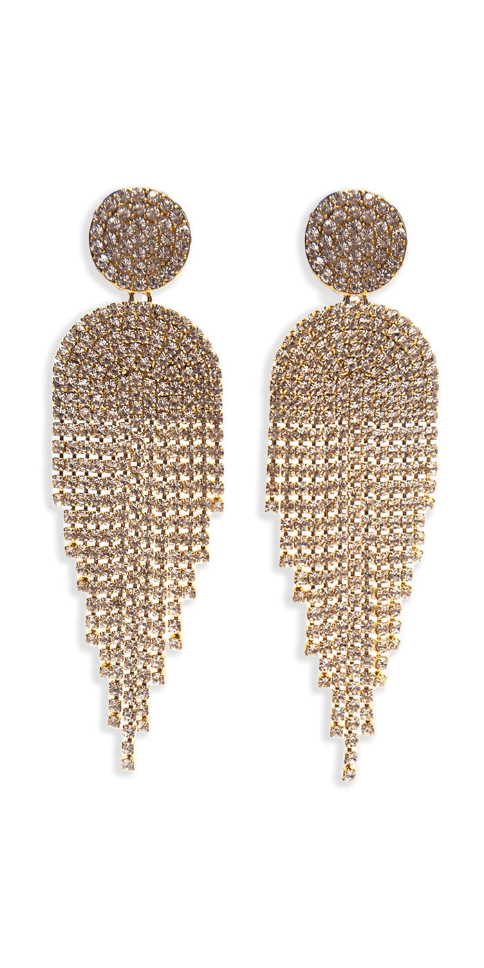 gold/one size/Camille La Vie/Button Post Graduated Rhinestone Earrings /front