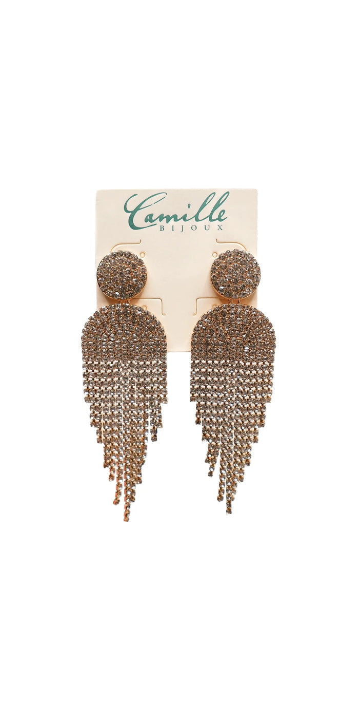 gold/one size/Camille La Vie/Button Post Graduated Rhinestone Earrings /front alt
