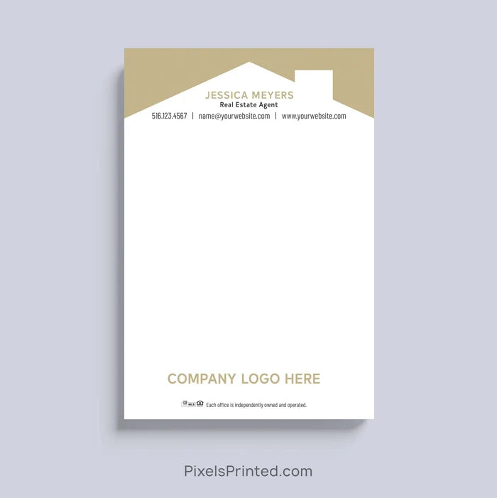 Century 21 realtor notepad with house roof design and personalized branding
