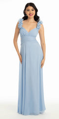 light-blue/size/4/missy/Camille La Vie/Chiffon Ruffle Shoulder Lace Up Back Column Dress/front alt