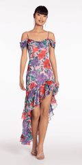 Chiffon Watercolor Tiered Asymmetrical Dress - Camille La Vie