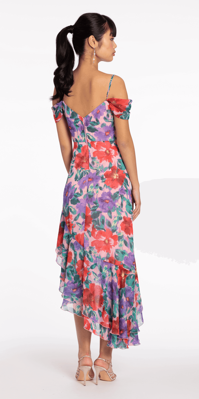 Chiffon Watercolor Tiered Asymmetrical Dress - Camille La Vie