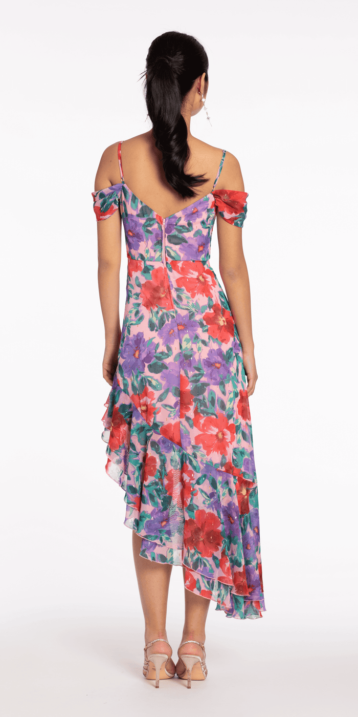 Chiffon Watercolor Tiered Asymmetrical Dress - Camille La Vie
