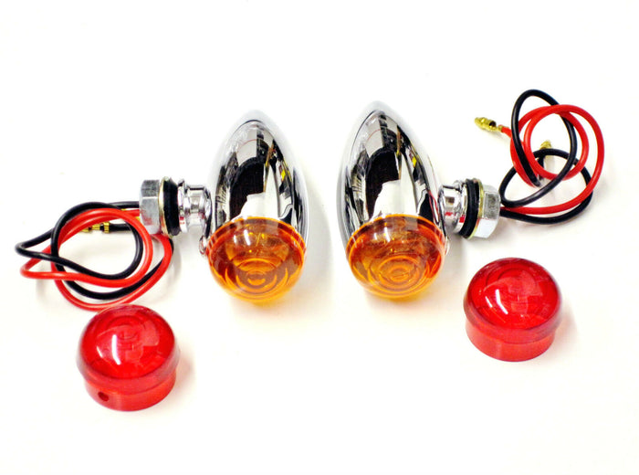 Chrome Slimline Bullet Light Set marker Amber/Red motorcycle turn signal