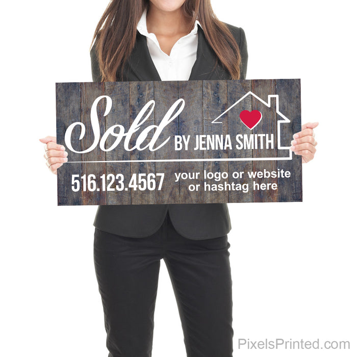real estate agent closing photo sign sold by sign