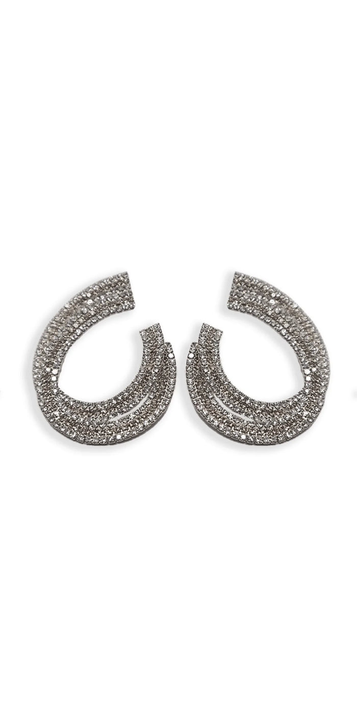 silver/one size/Camille La Vie/Crystal Double Swirl Rhinestone Earrings /front