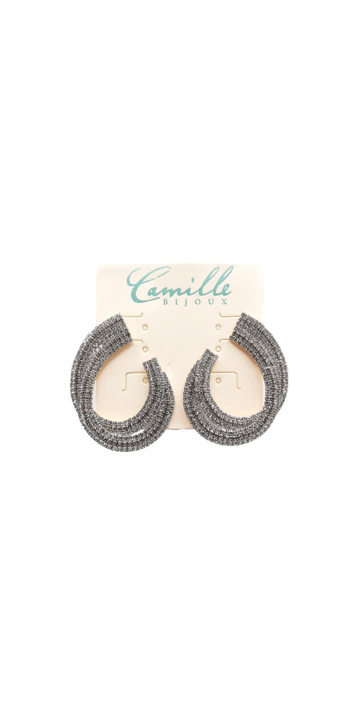 silver/one size/Camille La Vie/Crystal Double Swirl Rhinestone Earrings /front alt