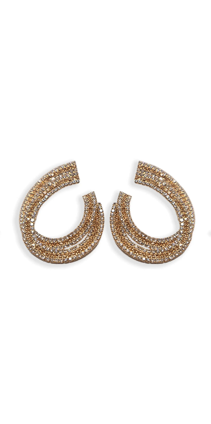 gold/one size/Camille La Vie/Crystal Double Swirl Rhinestone Earrings /front