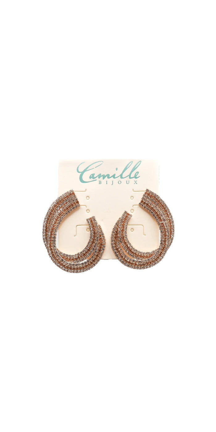 gold/one size/Camille La Vie/Crystal Double Swirl Rhinestone Earrings /front alt