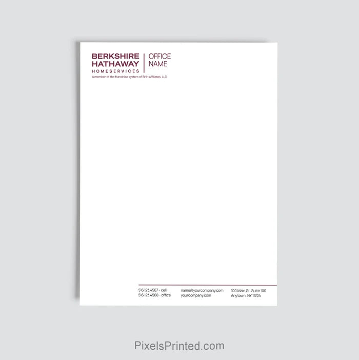 Personalized Berkshire Hathaway real estate letterhead for brokerage offices