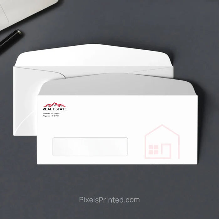 Personalized independent real estate office envelope with brokerage return address with window
