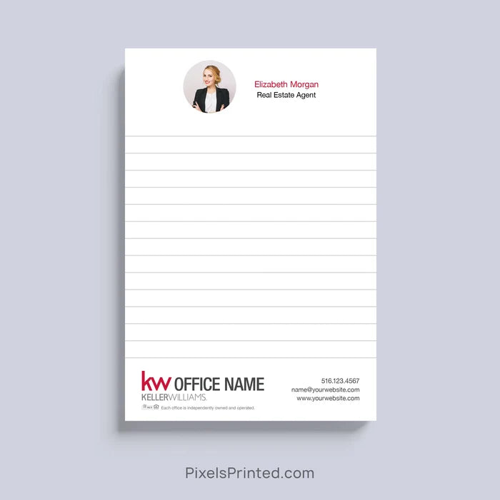 Custom Keller Williams real estate agent notepad with personalized branding