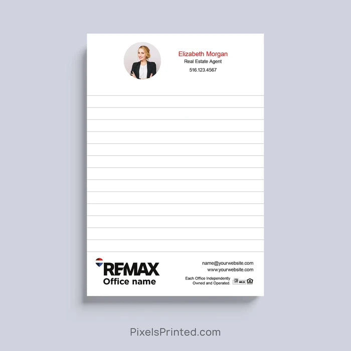 Custom RE/MAX real estate agent notepad with personalized branding