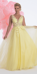 Deep V Back 3 D Floral Tulle Ballgown - Camille La Vie