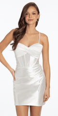 ivory/size/4/missy/Camille La Vie/Double Lace Up Pleated Foil Bodycon Dress /front