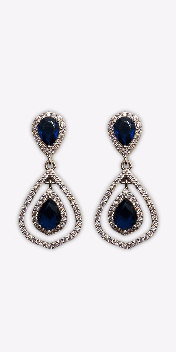silver/one size/ Camille La Vie/Double Teardrop Cubic Zirconia Earrings /front