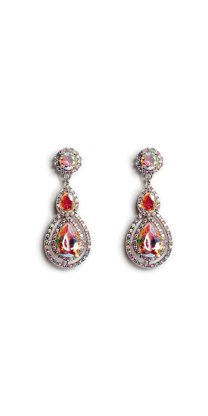 silver/ one size/Camille La Vie/Double Teardrop Halo Earrings /front