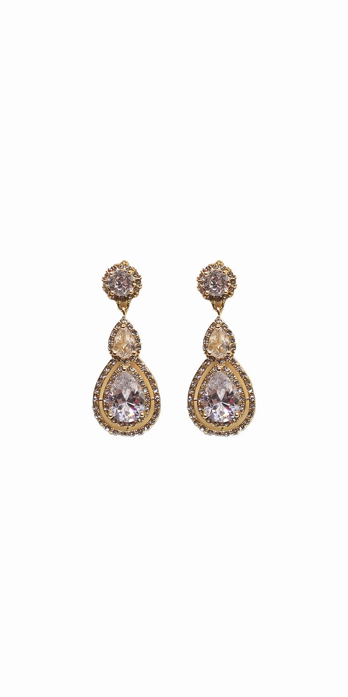 gold/ one size/Camille La Vie/Double Teardrop Halo Earrings /front