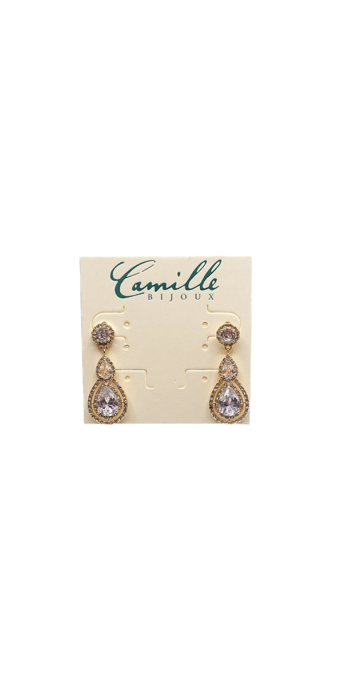 gold/ one size/Camille La Vie/Double Teardrop Halo Earrings /front alt 2