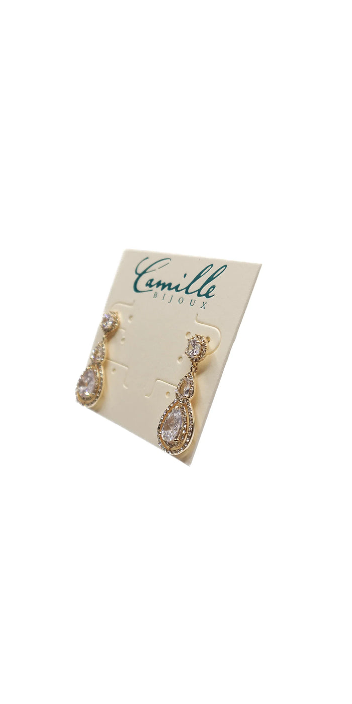 gold/ one size/Camille La Vie/Double Teardrop Halo Earrings /front alt