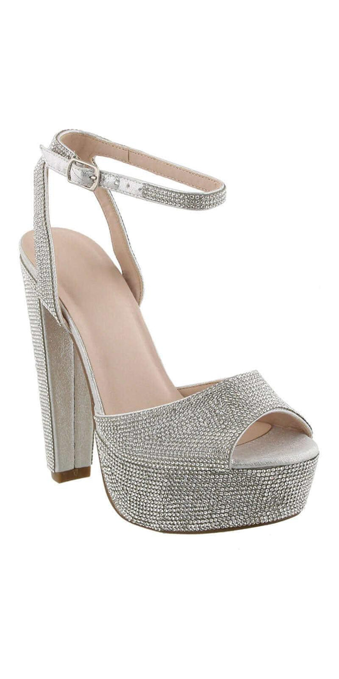 Duncan High Heel Rhinestone Peep Toe Sandal - Camille La Vie