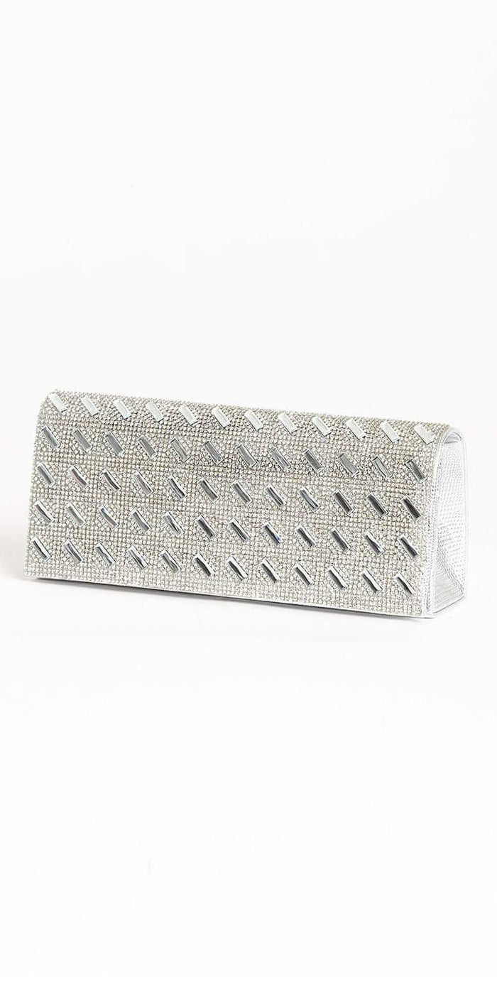silver/no size/Camille La Vie/Embossed Baguette Rhinestone Full Flap Handbag /front