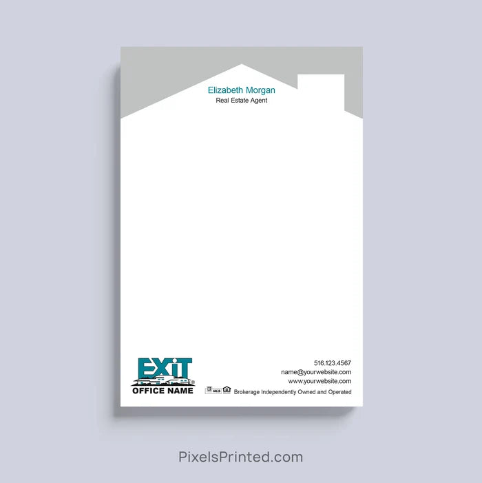 EXIT Realty realtor notepad with house roof design and personalized branding