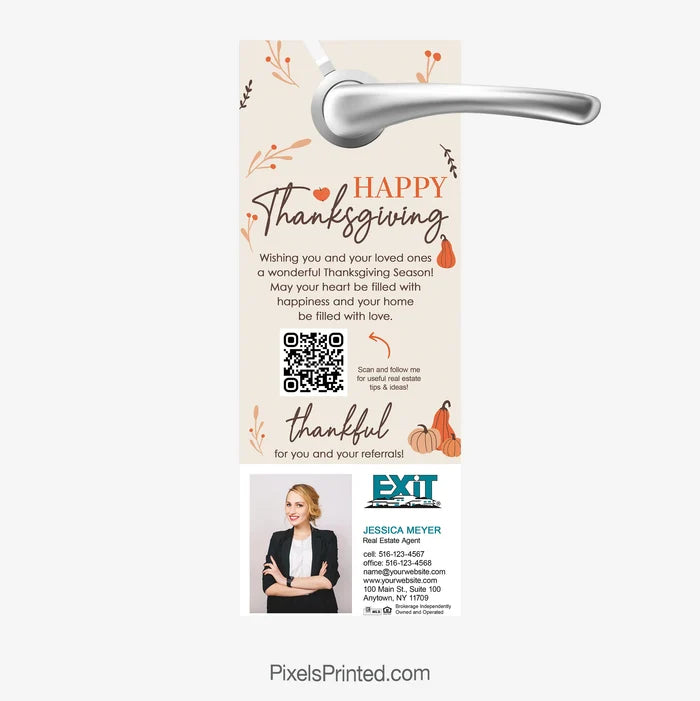 EXIT realty happy Thanksgiving door hangers with QR code