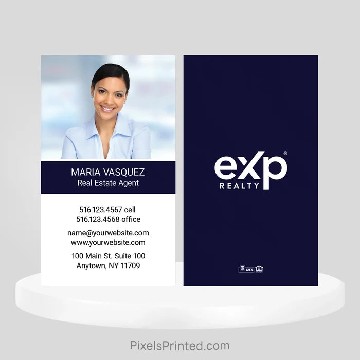 Personalized eXp Realty business card featuring a professional agent headshot and modern design.