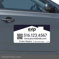 eXp Realty car magnet featuring a professional real estate agent headshot and personalized contact information.