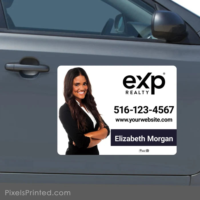 eXp Realty car magnet personalized for a real estate agent with professional branding and contact details.