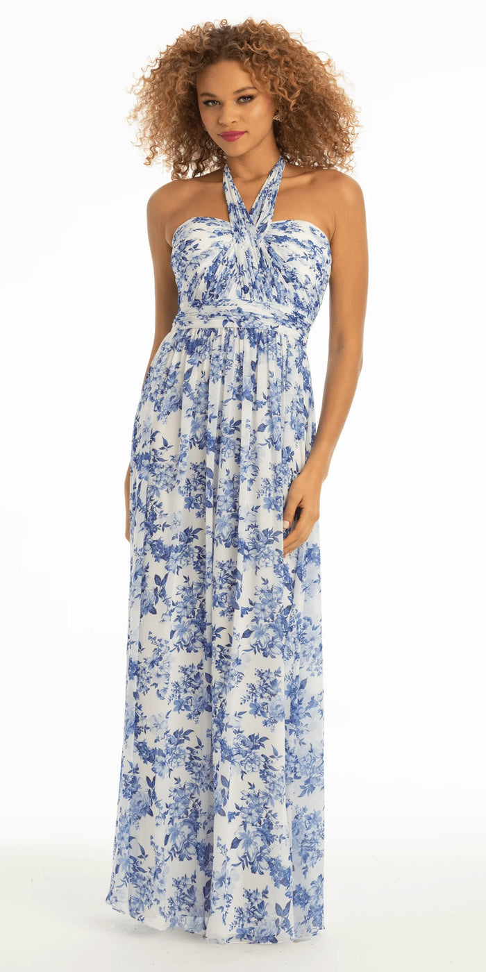 white-blue/size/4/missy/Camille La Vie/Floral Chiffon A Line Halter Dress /alt