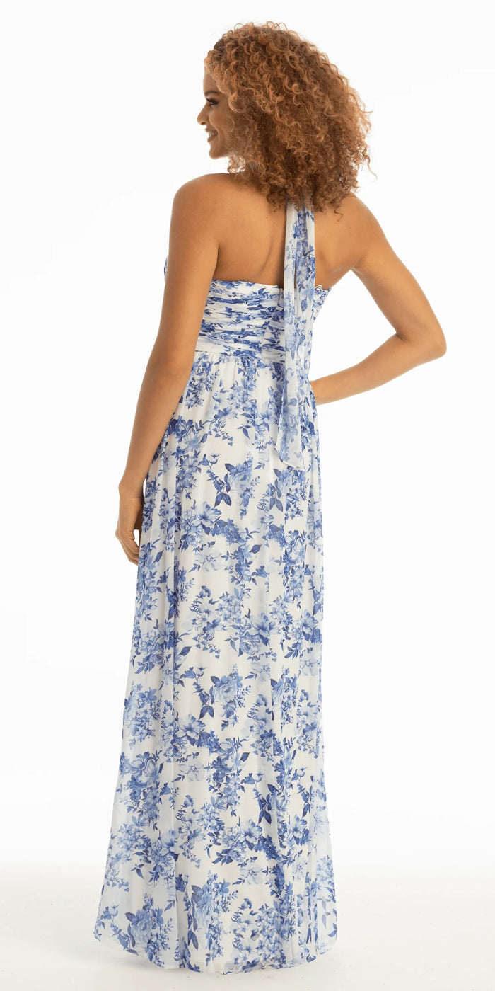 white-blue/size/4/missy/Camille La Vie/Floral Chiffon A Line Halter Dress /back
