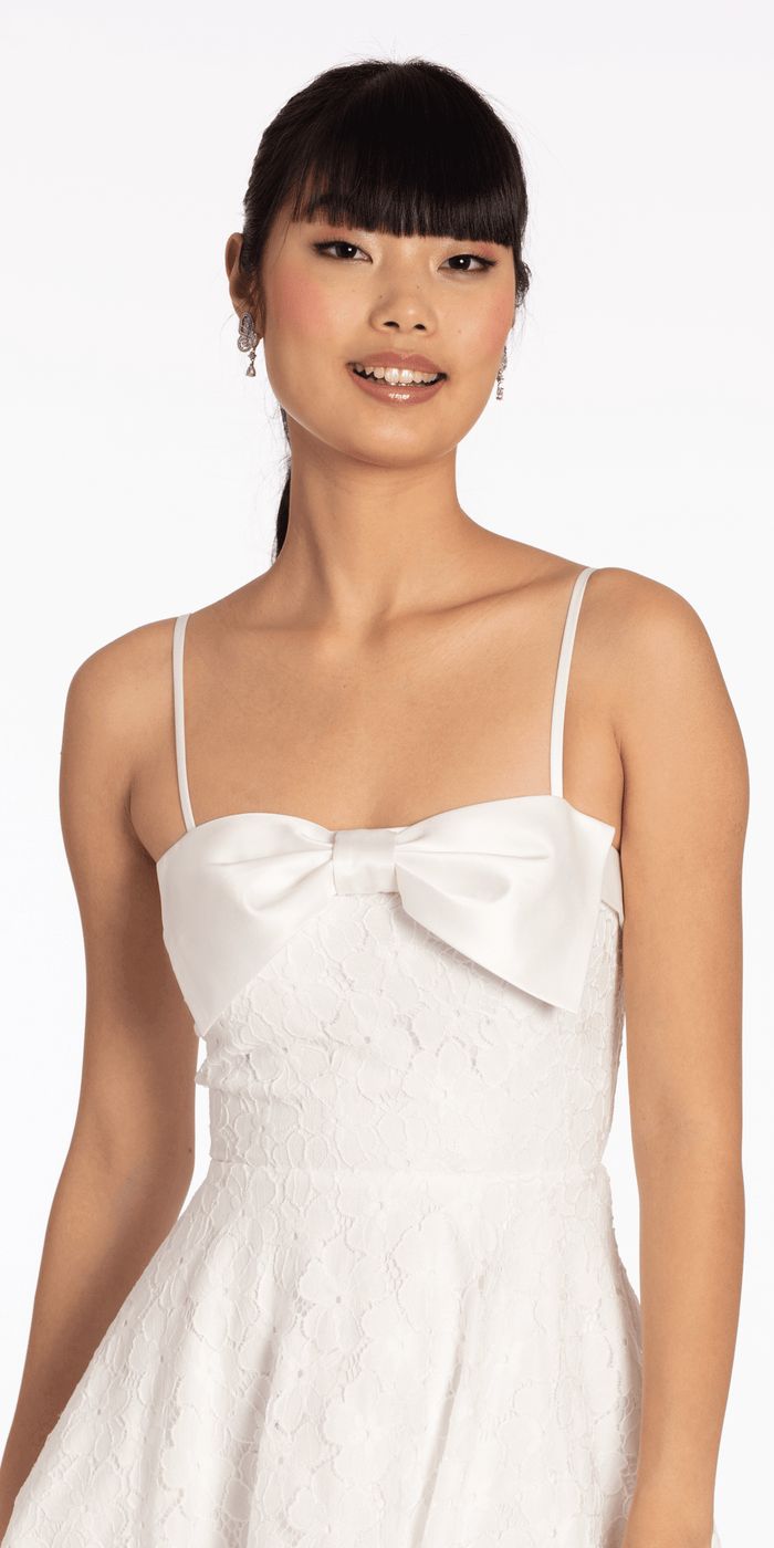 white/ size/4/missy/Camille La vie/Floral Lace Fit and Flare Dress with Satin Bow /close up
