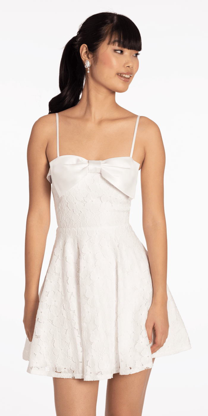 white/ size/4/missy/Camille La vie/Floral Lace Fit and Flare Dress with Satin Bow /front alt