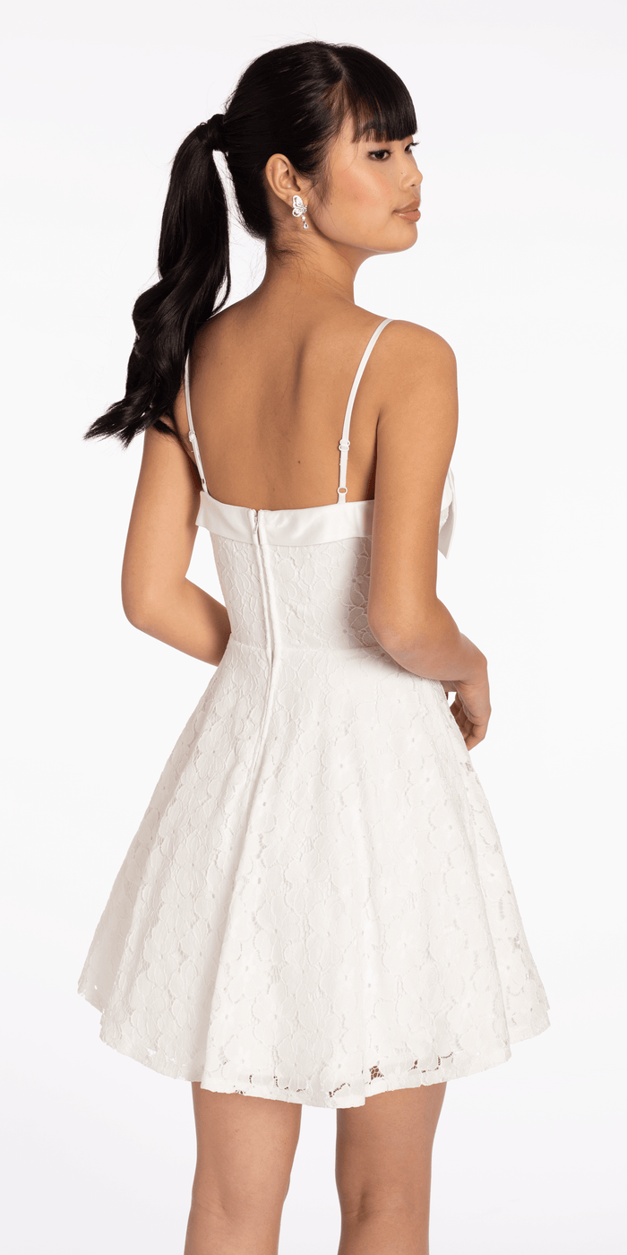 white/ size/4/missy/Camille La vie/Floral Lace Fit and Flare Dress with Satin Bow /back