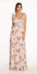 mulberry/size/4/missy/Camille La Vie/Floral Print Chiffon Lace Up Back Column Dress with Ruching /front 1