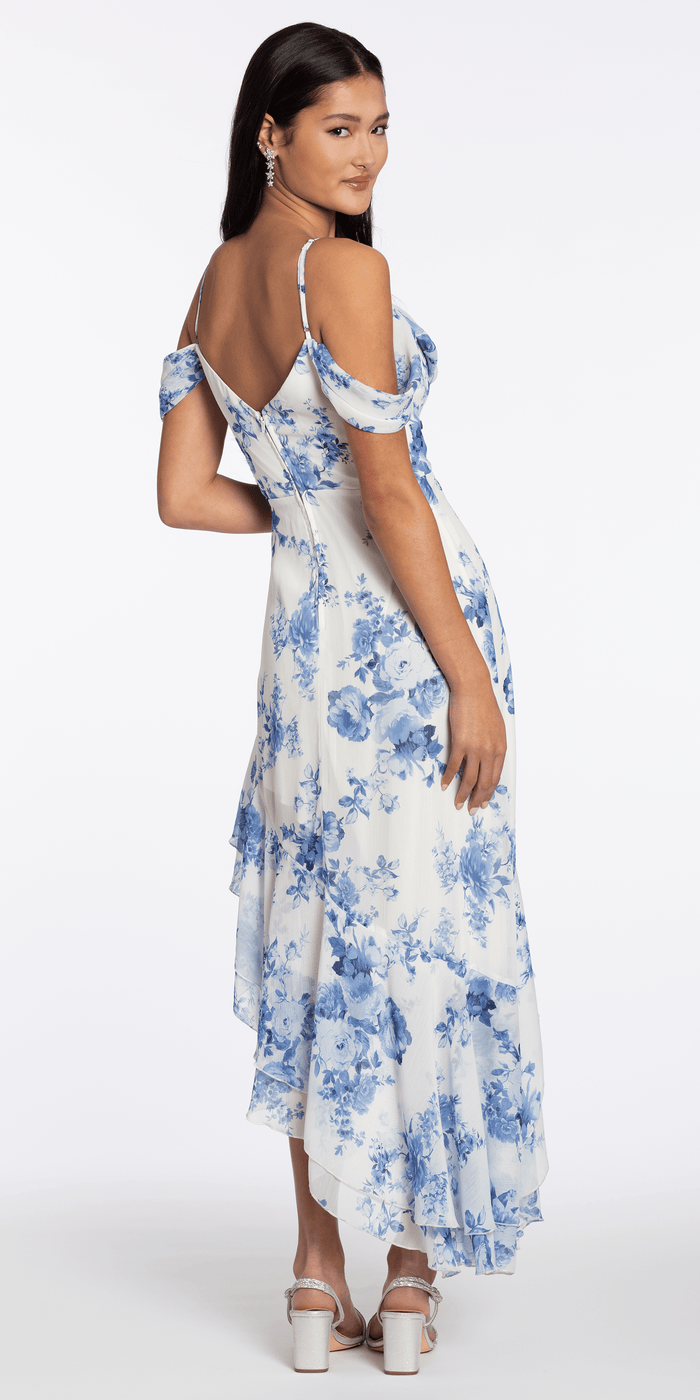 ivory-blue/size/s/missy/Camille La Vie/Floral Print Chiffon Off the Shoulder High Low Dress/back