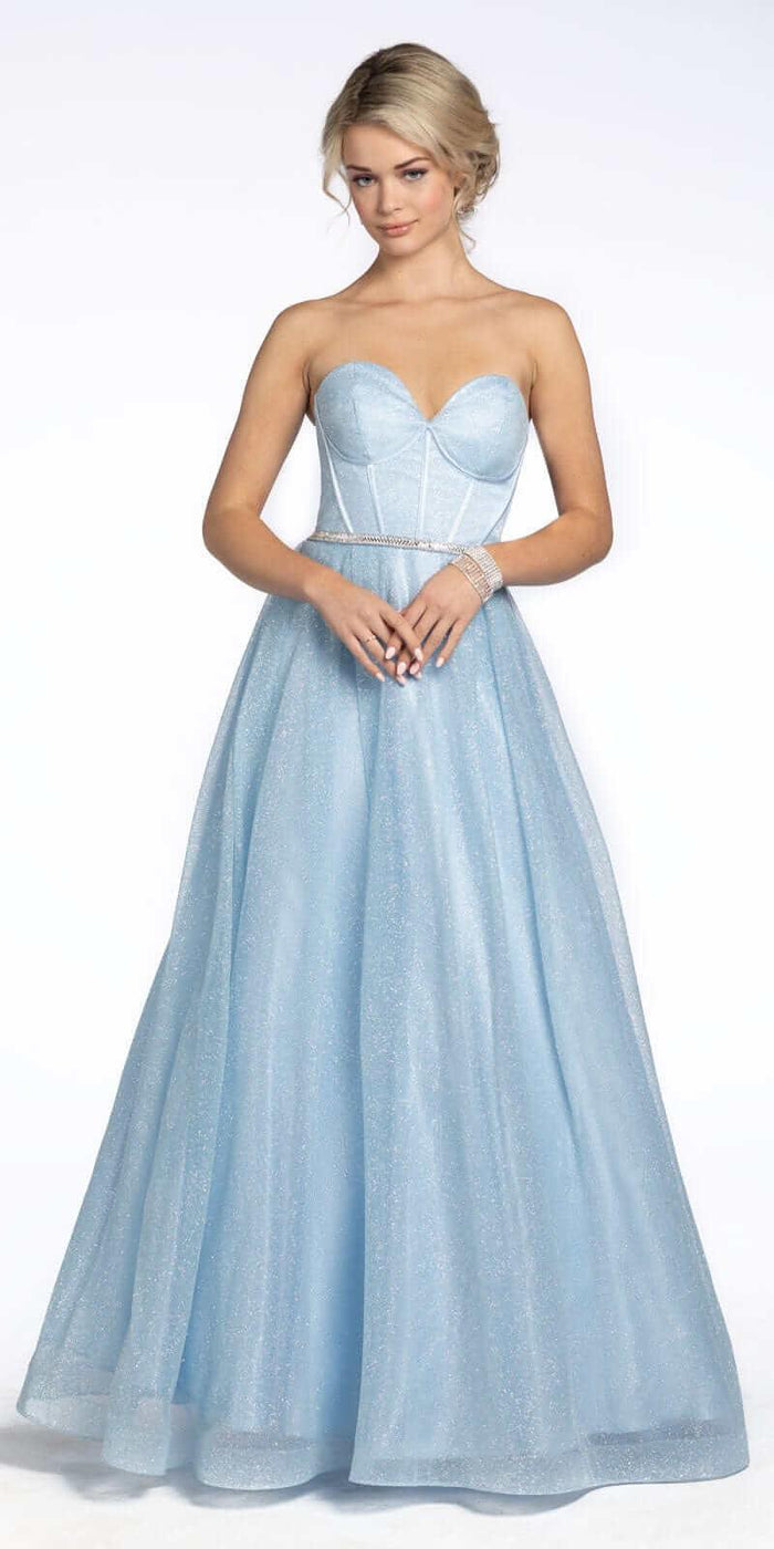 light-blue/size/4/missy/Camille La Vie/Glitter Corset Ballgown with Crystal Waistband/front