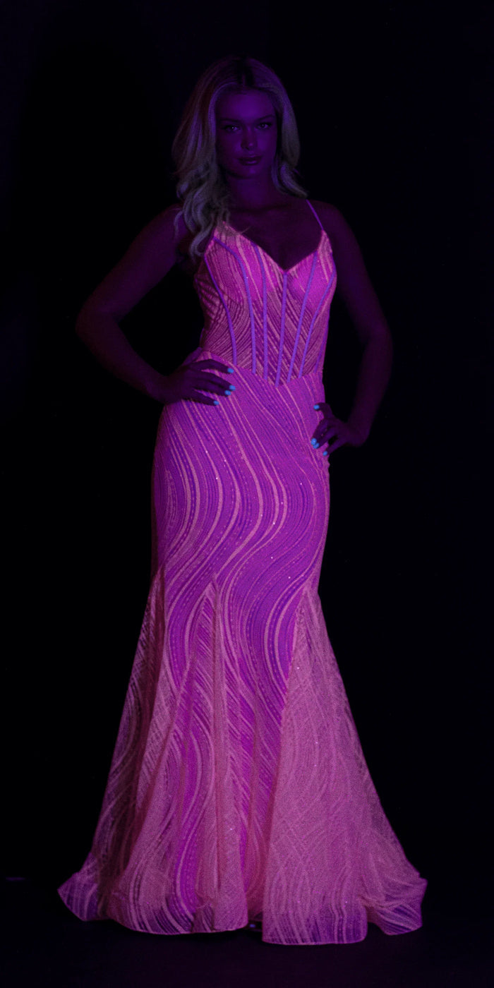 bubblegum/size/4/missy/Camille La Vie/Glitter Glow in the Dark Swirl Sweetheart Corset Mermaid Dress with Godets/grow