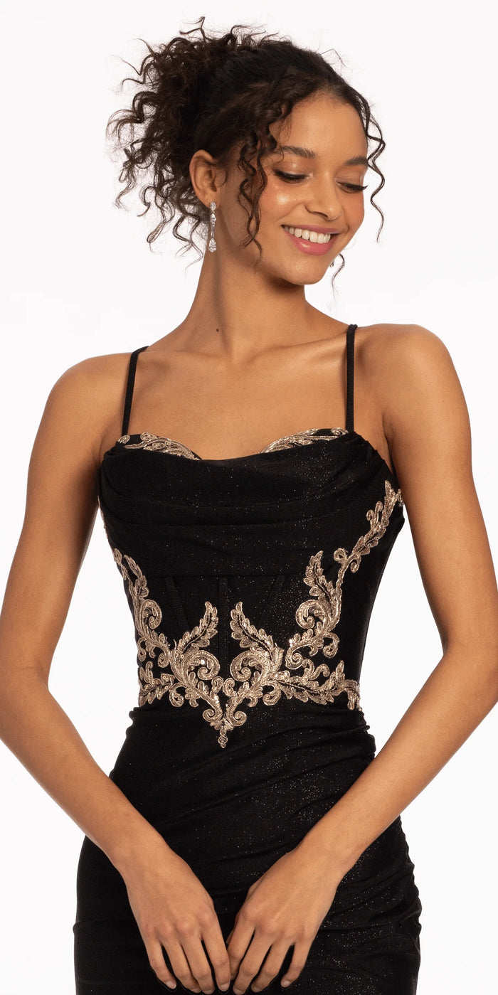 black-gold/size/4/missy/Camille La Vie/Glitter Knit Lace Up Back Dress with Side Sli/close up