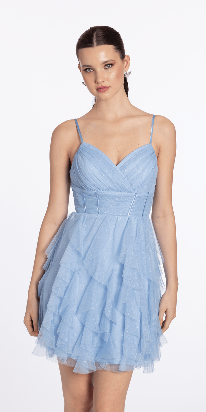Glitter Mesh Corset Fit and Flare Dress with Tendrils - Camille La Vie