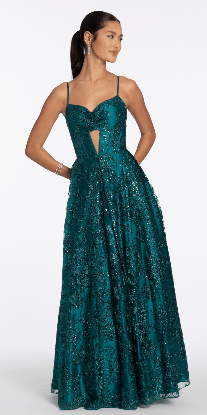 teal/size/4/missy/Camille La Vie/Glitter Mesh Sweetheart Corset Ballgown with Pocket/front Alt