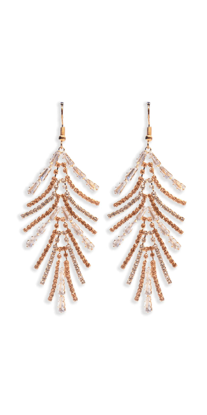 gold/one size/Camille La Vie/Grand Fan Cubic Zirconia Drop Earrings /front